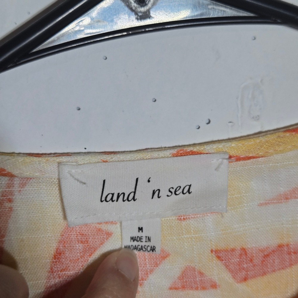 Land n Sea Orange Linen Blend Tropical Top Medium Boho Summer Coastal Resort - Picture 4 of 9